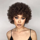 Bob Wig Natural Brown Full Machine Made Pre-Plucked Bangs Human Hair For Women