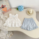 Girls Baby Girl Polka Doll Shirt flower Bud Shorts Two-piece Set Summer Outfit