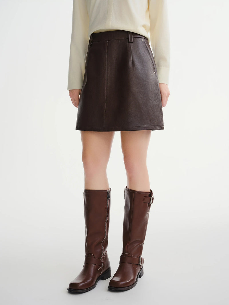 Women A-line Leather Skirt Winter the Bold Collection Half Skirt