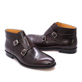 Mens Ankle Boots Genuine Calf Leather Double Buckles Monk Strap Basic Shoes Men Motorcycle Boots