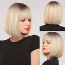 Short Bob Platinum Blonde Wig with Bangs Natural Straight Blonde Wig