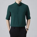 Men Stand Collar Four Seasons Trend Five Inch Sleeve Shirt Shirt Casual Shirt