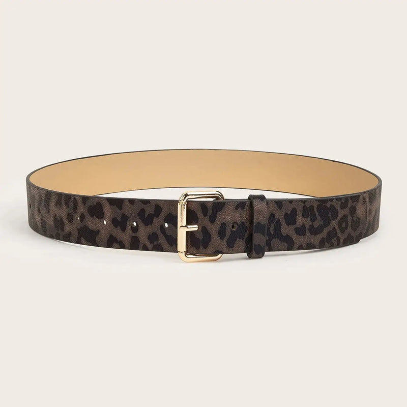 Simple Pin Buckle Leopard Belt Versatile Jeans Dress
