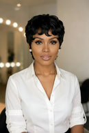 Curly Pixie Cut Wig For Women Human Hair Breathable Rose-Patterned Inner Net Soft Cap Tangle-Free