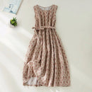 Women Summer Plaid Vintage Beach Dress Sleeveless O-Neck Cotton Midi Dress Elegant Evening Party Dresses