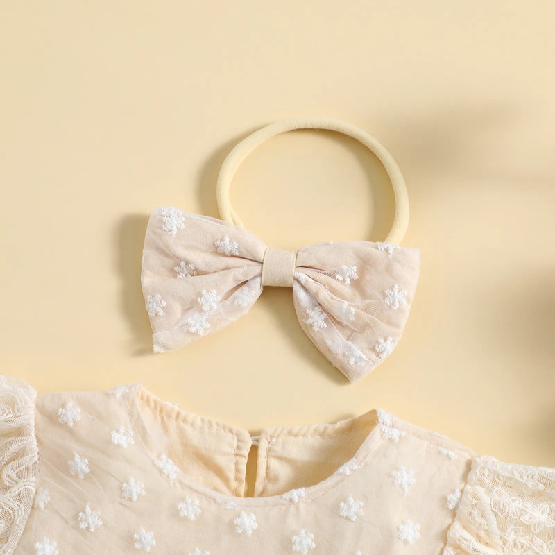 Newborn Baby Girls Summer Rompers Dress Princess Infant Girl Lace Embroidery Elegant Short Sleeve Jumpsuits Tulle Dress Headwear