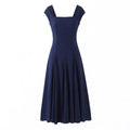 Women Square Neck Short Sleeve Midi Slim Elegant Dress Red Lace Up Evening Party Dresses