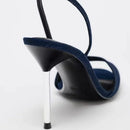 Navy high-heeled shoe with a thin strap on a white background, Obroi