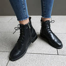 Women Ankle Boots Round Toe Block Heels 3.5cm Zipper Lace Up Female Bota