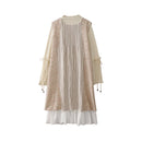 Women's Apricot Dress Vintage Style Loose Long Sleeve Evening Dresses One Piece Frocks Clothes