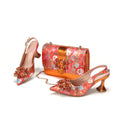 Gold Color Design Italian Women Shoes and Bag Set Quality Flower Comfortable Heels with Crystal