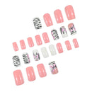 A full set of 24 short square fake nails zebra print double design