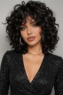 Black Short Loose Afro Curly Wig with Bangs Glueless Natural Looking Wig for Women