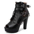 Ladies Shoes Open Toe Thick Heels 12cm Lace Up Buckles Platform 3cm Women Sandals Party