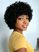 Short Pixie Human Hair Curly Wigs Natural Black Wig With Bangs for Women Wig