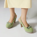 Women Pumps Round Toe High Heels 9cm Platform Back Buckle Strap