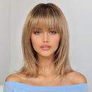 Ombre Golden Brown Human Hairs for Women Natural Daily Straight 12inch Short Human Hair Wigs