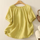 Women Cotton Linen Shirts Blouses Basic Solid Summer Top Elegant Ladies Casual Loose T-shirts