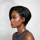Pixie Cut Wigs for Women Black Straight Bob Wig Hair Side Part Natural Hairline