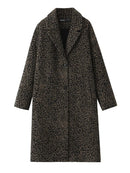 Woman Wool Blend Animal Printed Coat Casual Slim Long Sleeve Jacket Winter
