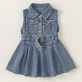 Summer Girls Boutique Clothes Denim Sleeveless Belt Blue Baby Dresses Little Princess Dress Kids Clothing