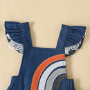 Newborn Girl Bodysuit Outfit Embroidery Rainbow Fly Sleeve Romper with Bowknot Hairband