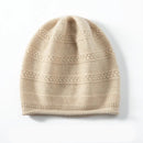 Pure Cashmere Hat for Women Winter Jacquard Solid Striped Knitted Hat Outdoor Warm Cap