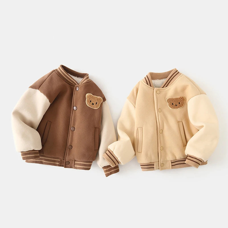 Baby Plush Jacket Autumn Winter Thick Soft Plush Warm Baseball Uniform Kids Cotton Warmer Coat Clothes