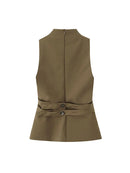 Women Autumn Winter Vests Double Breasted Solid Elegant Office Lady Waistcoats Tops