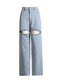 Embroidered Flares Jeans For Women High Waist Patchwork Button Hollow Out Summer Wide Leg Pants Female