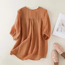 Women Solid Tops Summer Casual Blouse Embroidery Stitching Tunic Oversize Half Sleeve Shirts Femme