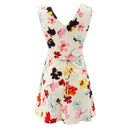 Floral Dress Women V Back Lacing Up Bow Waist A-line Short Tank Dresses Summer