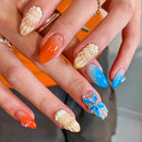 Handmade Manicure Medium Almond Fake Nails Limited Press On Nails Shell Design with Adhesive Nail File Set