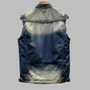 Retro stand up collar denim vest men's zipper slim fit jacket denim vest mens vest men jacket