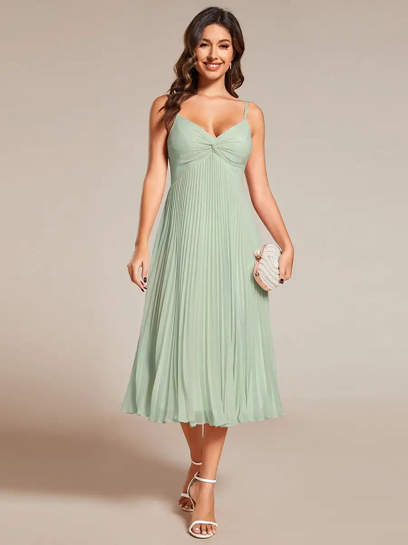 Elegant Evening Dresses Deep Neck Midi Dress