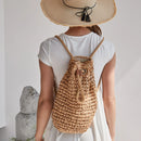 Summer Backpack for Women Handmade Drawstring Beach Shoulder Bags Rattan Woven Travel backpacks