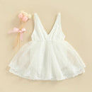 Summer Newborn Baby Romper Dress Princess Infant Toddler Mesh Hem Lace Sleeveless Solid V-neck Party Jumpsuit Tutu Dress