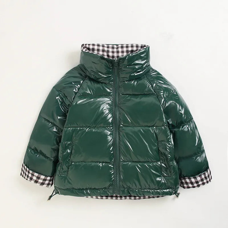 Winter cotton padded jacket new wash free down jacket wear short plaid and warm down jacket on both sides