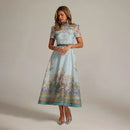 Retro Court Paisley Dress Women Short Sleeve Floral Long Dress Elegant Classy