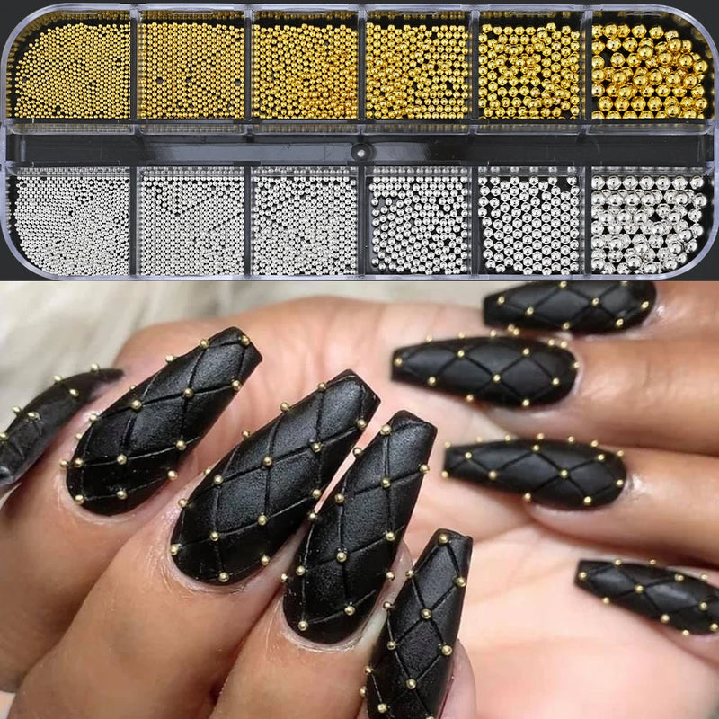 Gold Caviar Beads Nail Charms Mini Round Beads Nail Decoration DIY Nail