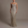Champagne Party Dress Sweetheart Sleeveless Trumpet Night Dress Sequin and Tassel Celebrity Dress Customized