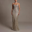 Champagne Party Dress Sweetheart Sleeveless Trumpet Night Dress Sequin and Tassel Celebrity Dress Customized