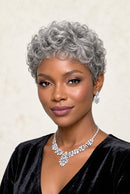 Silver Gray Short Pixie Cut Wigs Human Hair witn Bangs for Women Cap Short Curly Wigs for Daily Wear