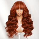 7x5 Lace Reddish Brown Loose Wave Human Hair Wig With Wispy Bangs Pull & Go Drawstring Glueless Wig