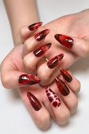 Halloween Press on Nails Red French Long Pointed Art Nails Blood Drops Detachable