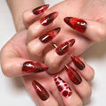Halloween Press on Nails Red French Long Pointed Art Nails Blood Drops Detachable