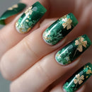 24pcs St. Patrick'S Day Press-On Nails Set Square Shape with Glitter Clover Design Glossy Mixed Green Tones for Women and Girls