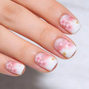 24pcs Shiny Short Fake Nails Art Spring Summer Rose Flower Design Press on False Nails Tips Pink Ballet Reusable Stick on Nail