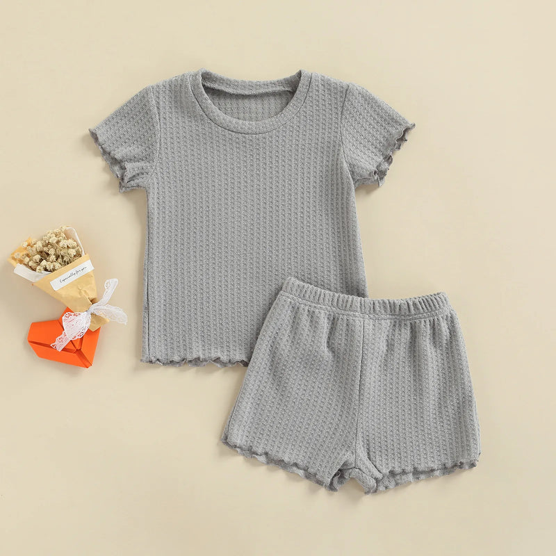 Newest Fashion Summer Kid Baby Girl Boy Clothes Set Solid Color Short Sleeve T-shirt Tops Shorts 2Pcs Outfits Clothes