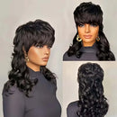 Collage of a woman with styled hair and close-up of hair extensions, Obroi